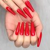 Artquee 24pcs Red Pure Color Ballerina Long Coffin Glossy Fake Nails Press on Nail False Tips Manicure for Women