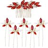 Sparkly Wedding Hair Combs,6 Pcs Crystal Flwoer Hair Clips Bride Bridesmaid Hair Sides Comb Rhinestone Barrettes, Crystal Flower Hair Pins Hair Accessories for Women Girls (Red)