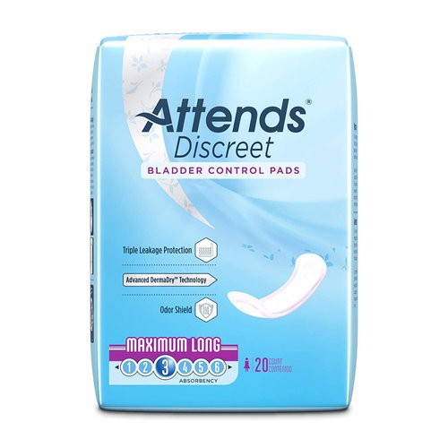 Attends Discreet Bladder Control Pads, Maximum Long, Liner Pads, ADPMAL - Pack of 20