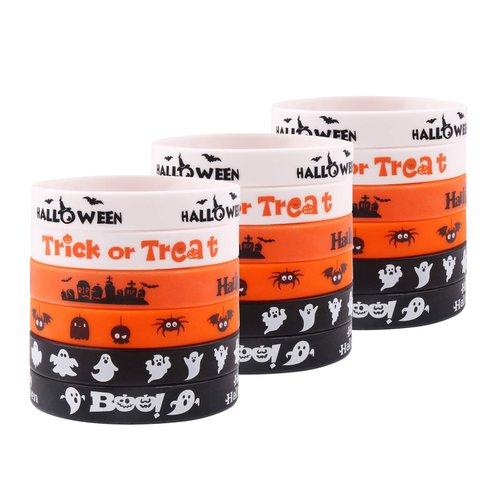 CCINEE 36pcs Rubber Wristbands 6 Novelty Halloween Pattern Silicone Bracelets Rubber Bands for Halloween Party Bag Filler Supply