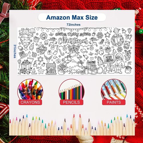 Quimoy Xmas Giant Coloring Poster 72 x 30 Inches, Christmas Crafts for Kids, Christmas Coloring Tablecloth/Banner, for Kids School Classroom Home Party Supplies