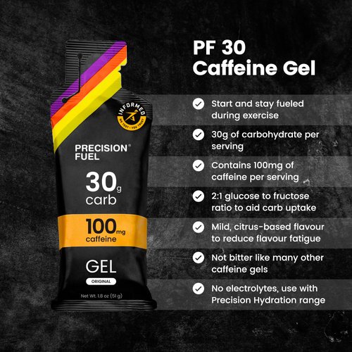 Precision Fuel 30 Caffeine Energy Gel - Mild Flavour Running Gels for Endurance Athletes, 30g Carbohydrate, Easy-to-Digest, Perfect for Running & Long-Duration Sports (Pack of 15)