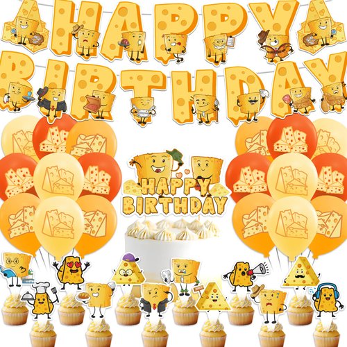 Cheese Party Supplies Cartoon Cheese Birthday Party Decorations Includes Cheese Happy Birthday Banner Cake Topper Cupcake Toppers Balloons for Cheese Birthday Party Baby Shower Decorations