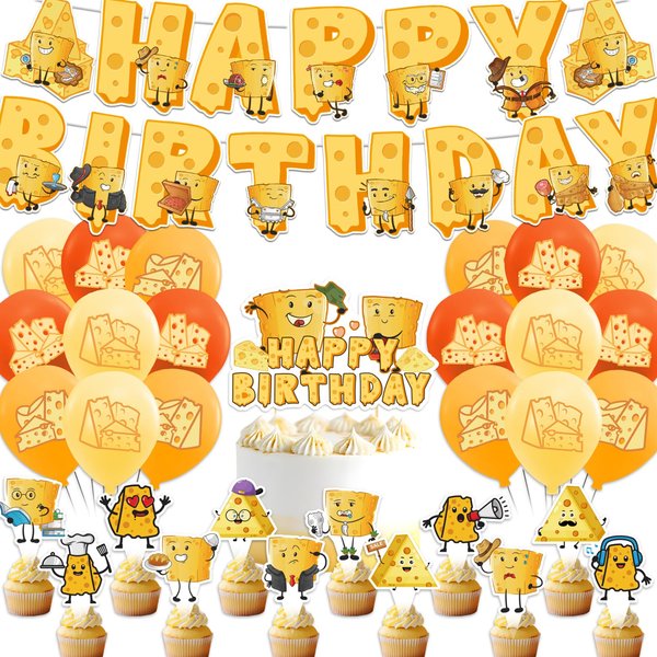 Cheese Party Supplies Cartoon Cheese Birthday Party Decorations Includes Cheese Happy Birthday Banner Cake Topper Cupcake Toppers Balloons for Cheese Birthday Party Baby Shower Decorations