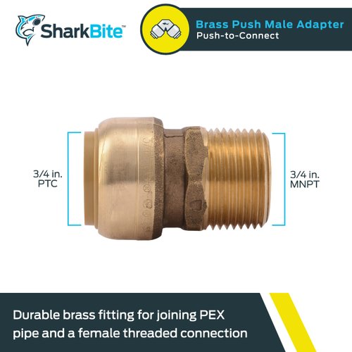 SharkBite 3/4 Inch MNPT Adapter, Push To Connect Brass Plumbing Fitting, PEX Pipe, Copper, CPVC, PE-RT, HDPE, U134LFA