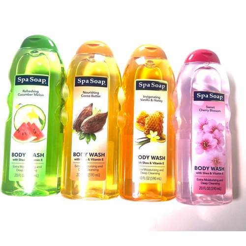Spasoap Body Wash, With Soft Refreshing Scent Extra Moisturizing and Deep Cleansing with shea & Vitamin E (2 count) 20FL oz each; Body soap smooth feeling (Cherry Blossom)