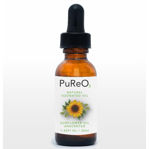 PuReO3 Ozonated Sunflower Oil - Stimulates Collagen Production, Perfect for Sensitive Skin, VEGAN, Paraben Free - 1.03Oz/30ml