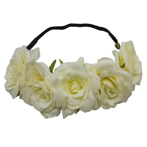Sanrich Rose Flower Crown Fake Flower Crowns Headbands For Women Girl Rose Floral Head Piece Maternity Photoshoot Realistic Hair Crown Pet Headband Flower Wreath (cream)