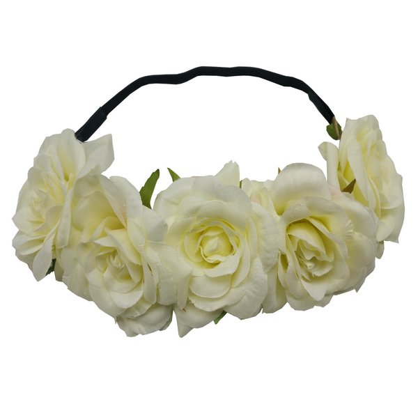 Sanrich Rose Flower Crown Fake Flower Crowns Headbands For Women Girl Rose Floral Head Piece Maternity Photoshoot Realistic Hair Crown Pet Headband Flower Wreath (cream)