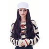 NJJYXH White Hat Wig for Women Long Wavy Baseball Cap Wig with Curly Hair Extensions Synthetic Black Wig Adjustable Baseball Hat
