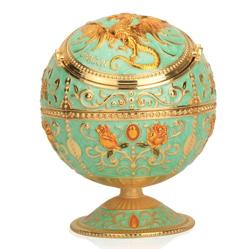 K COOL Pterosaur Windproof Ashtray with Flip Lid for Cigarette Metal Portable Smoking Tobacco Ashtray Indoor Outdoor, Handicrafts Rose Pattern Classy Gift for Women Men (Jade Green- Golden)