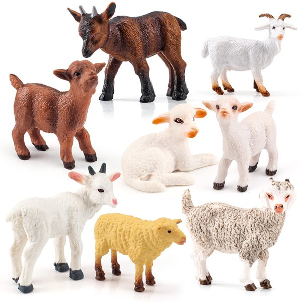 Lamb Figurines Bulk 8PCS Lamb Toy Set for Toddlers Sheep Toys Farm Animal Figurines Cake Topper Sheep Figurine Kids Preschool Sheep Gifts