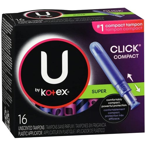 U by Kotex Click Compact Tampons, Super Absorbency, Unscented, 16 Ct (Pack of 6)