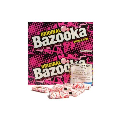Original Bazooka Bubble Gum Party Box Individually Wrapped Pieces with New Comics Games and Activities 4.0 Oz (2 Pack)