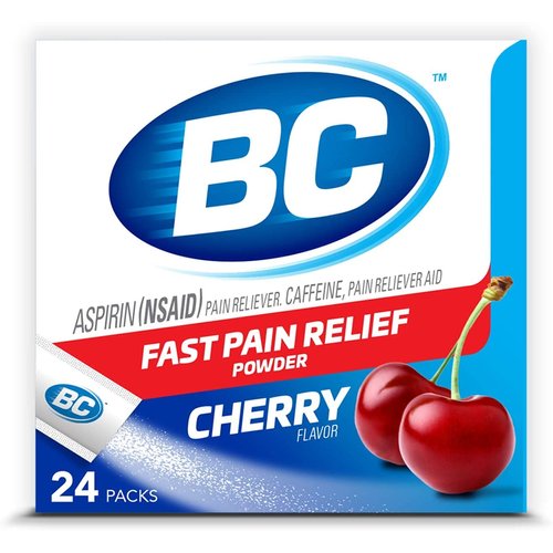 BC Powder Pain Reliever, Cherry Flavor Aspirin Dissolve Packs, 24 Count Powder Packets (2 Pack)
