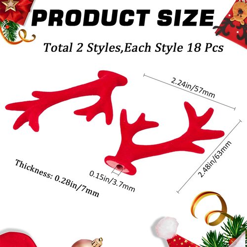 GORGECRAFT 18 Pairs Red Christmas Deer Decor Mini Antlers Embellishments Flocking Deer Antlers Hair Clips Accessories Reindeer Elk Branch Animals Horn Snowman Hand for Headband Snowman Party Ornaments
