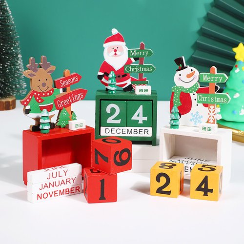TeesAlfync Christmas Countdown Sign with Blocks Wooden Days Until Advent Calendar Santa Snowman Deer Decor Holiday Farmhouse Kitchen Table Room Decor with Vintage Gifts (Santa Claus)