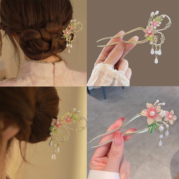 Metal Flower Hair Stick,2 PCS Floral Hairpin Hair Chopsticks Hair Clip Chignon Pin Hair Decor Hair Accessories for Women Girls 036