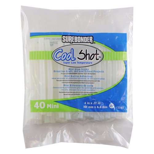 Surebonder "Cool Shot" Hot Glue Sticks for Ultra Low Temperature, Value Pack, Mini Size 4" - 40 Pack - Made in USA (CS-40)