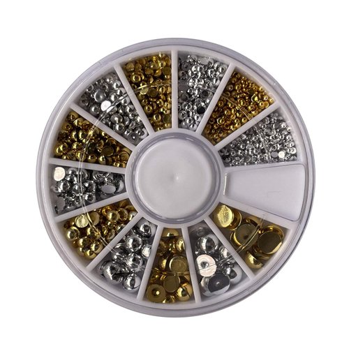 enForten 500pcs Mixed Sizes Silver Punk Half Round Acrylic Rhinestones Flatback Faux Imitation Pearls Beads Nail Art Decoration W/Wheel