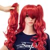SWACC Long Curly Double Claw Clip on Ponytail Wig Synthetic Pastel Colorful Cosplay Daily Party Wig for Women with Wig Cap (Red)