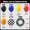 132pcs Race Car Balloon Arch Kit, Race Car Party Decorations with Black Blue Yellow Red Orange Balloons Checkered Wheels Foil Balloons for One Two Fast Race Car Birthday Party Decorations for Boys