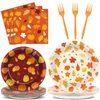 96Pcs Thanksgiving Party Supplies Fall Themed Party Plates and Napkins Autumn Pumpkins Leaves Paper Tableware Disposable Dinnerware Set Maple Party Decorations Favors for Holiday Picnic, Serves 24