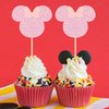 Gyufise 36 Pack Mouse Inspired Cupcake Toppers with Pink Bow Pink Glitter Mini Cupcake Picks Decorations for Baby Shower Wedding Kids Birthday Party Supplies