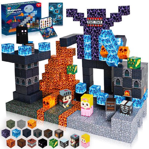 Annexfun Magnetic Blocks - 100PCS Build Magnetic Dark Mechanical Guardian Castle - Magnetic Toys for Montessori Toddler Christmas Birthday Gifts - STEM Sensory Toys for 3 4 5 6 7 8 9 10 Year Old Boys