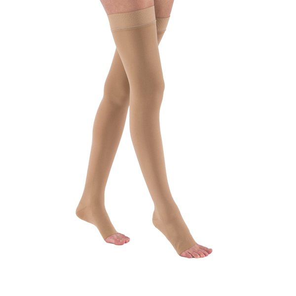 JOBST Relief Thigh High Graduated Compression Stockings 20-30mmHg - Comfortable Unisex Design with Silicone Dot Band - Open Toe, Beige, Small
