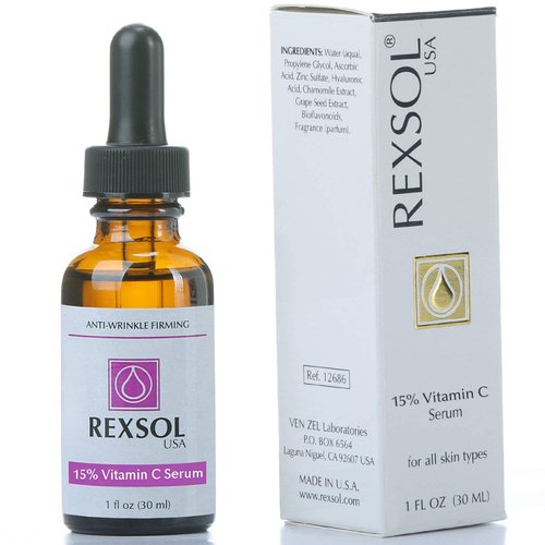 REXSOL 15% Vitamin C Serum - Anti-Wrinkle Firming Formula with Hyaluronic Acid - 30ml / 1 fl oz
