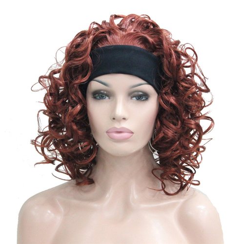 Aimole 16 Inches Short Curly Hair Red Wigs Women's Wig 3/4 Half Wig with Black Headband(130-Fox Red)