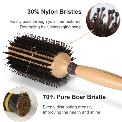 BRUSHZOO Round Brush for Blow out, Round Hair Brush for Women Men Styling Curling Straightening, Wooden Round Brush AddShine Volume (2.8 Inch)