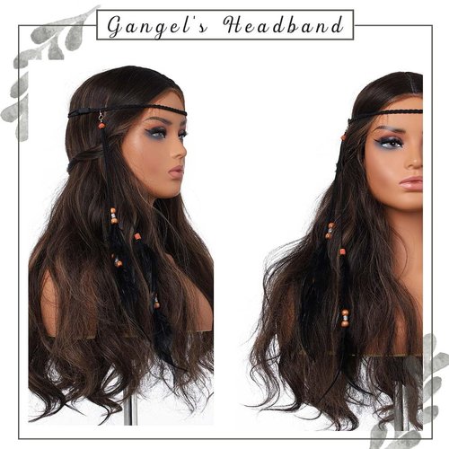 Gangel Boho Feather Headpiece Hippie Headband Elastic Band for Festival Long Black Feather Hairband Women Hair Accessories