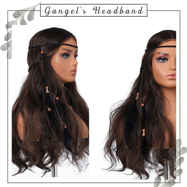 Gangel Boho Feather Headpiece Hippie Headband Elastic Band for Festival Long Black Feather Hairband Women Hair Accessories