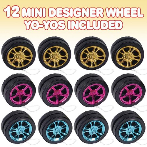 ArtCreativity Mini Designer Wheel Yoyos for Kids, Pack of 12, Plastic Yo-Yo Toys in Assorted Colors, Birthday Party Favors, Goodie Bag Fillers, Holiday Stocking Stuffers, Classroom Prizes