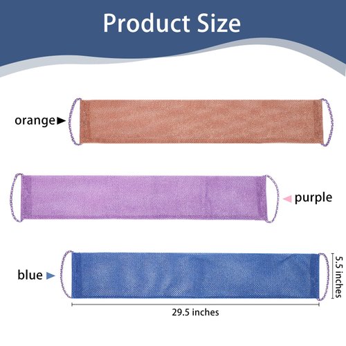 3 Pieces African Exfoliating Net Sponge, African Bathing Back Scrubbers, Shower Net Body Scrubber with Pull Strap (Blue Purple Coffee)