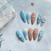 24 Pcs Nude Almond Press on Nails Medium Cute Fake Nails Press ons Stiletto Nail Tips Blue Gradient False Nails with 3D Star Designs Acrylic Glue on Nails Glossy Artificial Stick on Nails for Women