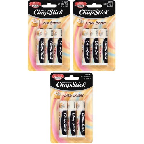 Chap Stick Lip Care - Limited Edition - Cake Batter - 3 Count Sticks Per Package - Pack of 3 Packages