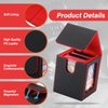 MTG Deck Box, Double Display Window Deck Box MTG, Commander Deck Box Fits 120+ Single Sleeved Cards, PU Leather Magnetic Closure Card Deck Box with 2 Dividers & 2 Toploaders for TCG, CCG, Black/Red