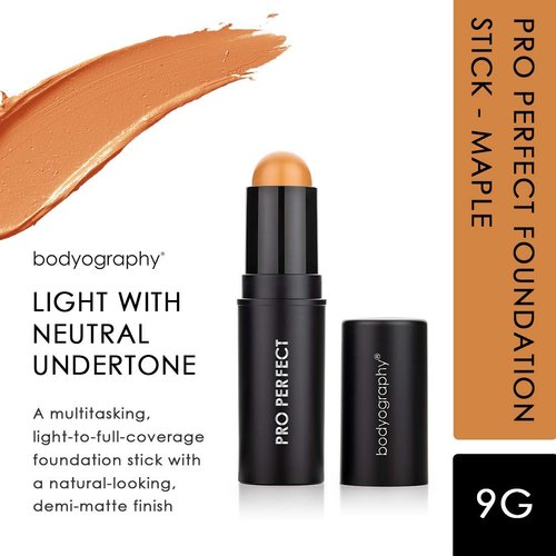 Bodyography Pro Perfect Foundation Stick - Demi-Matte Finish with A Natural Look - Enhancer for Concealing, Highlighting, and Contouring - Vitamin C & E (Maple)
