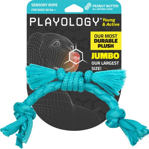 Playology Puppy Rope Dog Toy for Sensory Development | Medium Sized Interactive Tug & Chew Dog Toy for Puppies up to 50 lbs | Engaging All-Natural Peanut Butter Scented Toy