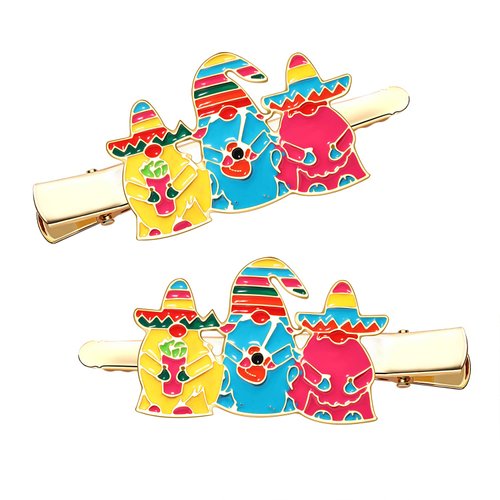 2 PCS Cinco De Mayo Hair Accessories Colorful Enamel Mexico Hair Clips Funny Fiesta Alligator Hair Clips Party Decoration