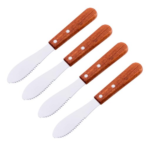 8" Stainless Steel Straight Edge Butter Cheese Cream Sandwich Condiment Spreader Knives with Wood Handle for Kitchen Tools, Cooking Utensil, Event Guest Serving (4 Pack)