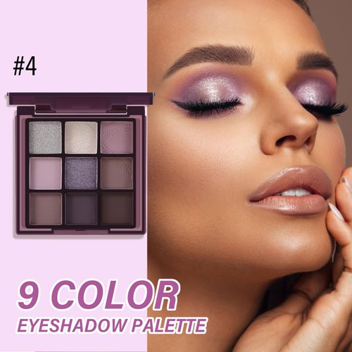 GEUUFEA Purple Eyeshadow Palette-9 Colors, Blendable Matte and Shimmers Pigmented Eye Shadow Powder, Multiuse Makeup Pallet, Easy to Use