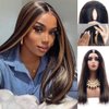 Legendhair Glueless #FB30 Ombre V Part Wigs Human Hair Balayage Brown Straight Human Hair Wigs for Black Women Highlight Upgrade U Part Wig Full Head Clip In Half Wig No Leave Out 180% Density 18 Inch