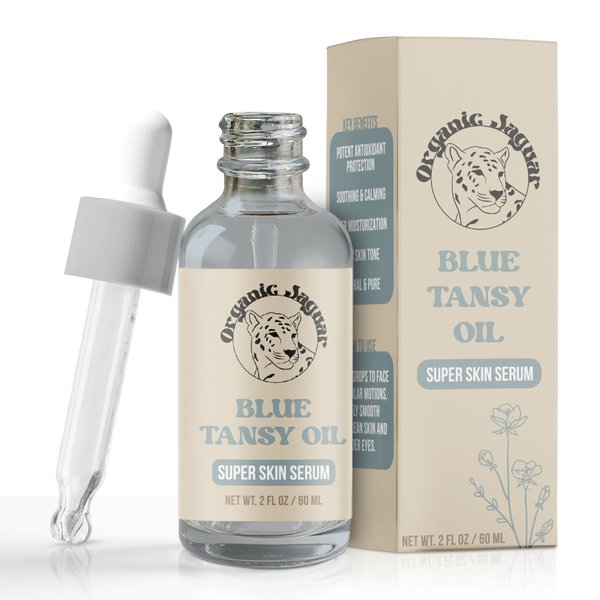 Organic Jaguar Blue Tansy Super Skin Face Serum, Night Moisturizer, Facial Oil with Jojoba Oil and Hydrating Ingredients to Support Healthy Aging and Help Reduce Wrinkles, All Skin Types, 2 fl oz