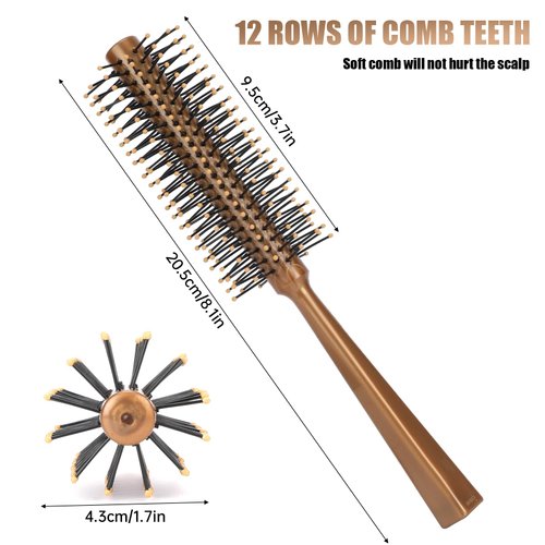 Small Round Brush, Round Hair Brush for Blow Drying with Nylon Bristles Portable Gold Roll Brush, 1 Inch Mini Quiff Roller for Women Short Long Hair Thin Hair Curling Bangs Men Beard Styling