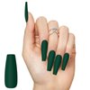 24Pcs Press on Nails for Women Girl, Solid Extra Long Coffin Fake Nails Artificial Fingernail, Reusable with Adhesive Tabs for Gift Parties Festival Makeovers (Dark Green)