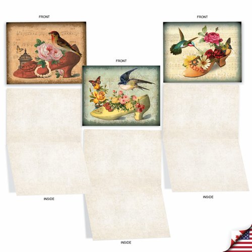 The Best Card Company - 10 Blank Note Cards for Women (4 x 5.12 Inch) - Assorted Fashion Greeting Cards for All Occasions - Fancy Footwork M2347OCB